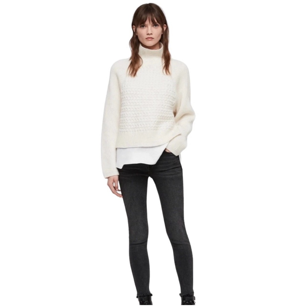 AllSaints Jones layered-look cable-knit sweater in chalk white